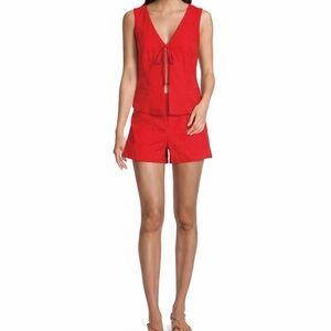 GB Gianni Bini Tie-Front Linen Blend Vest & High-Waist Shorts Set NWT